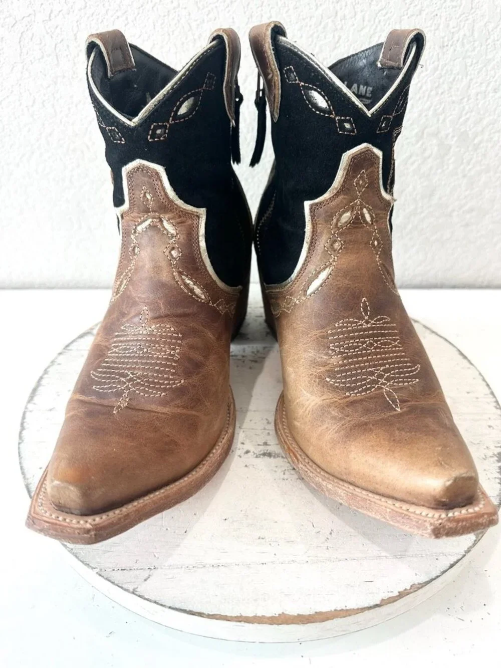 Lane RODEO HOUSTON Cowboy Booties Brown Western Snip Toe Short Boots Women 8.5 - Picture 7 of 13